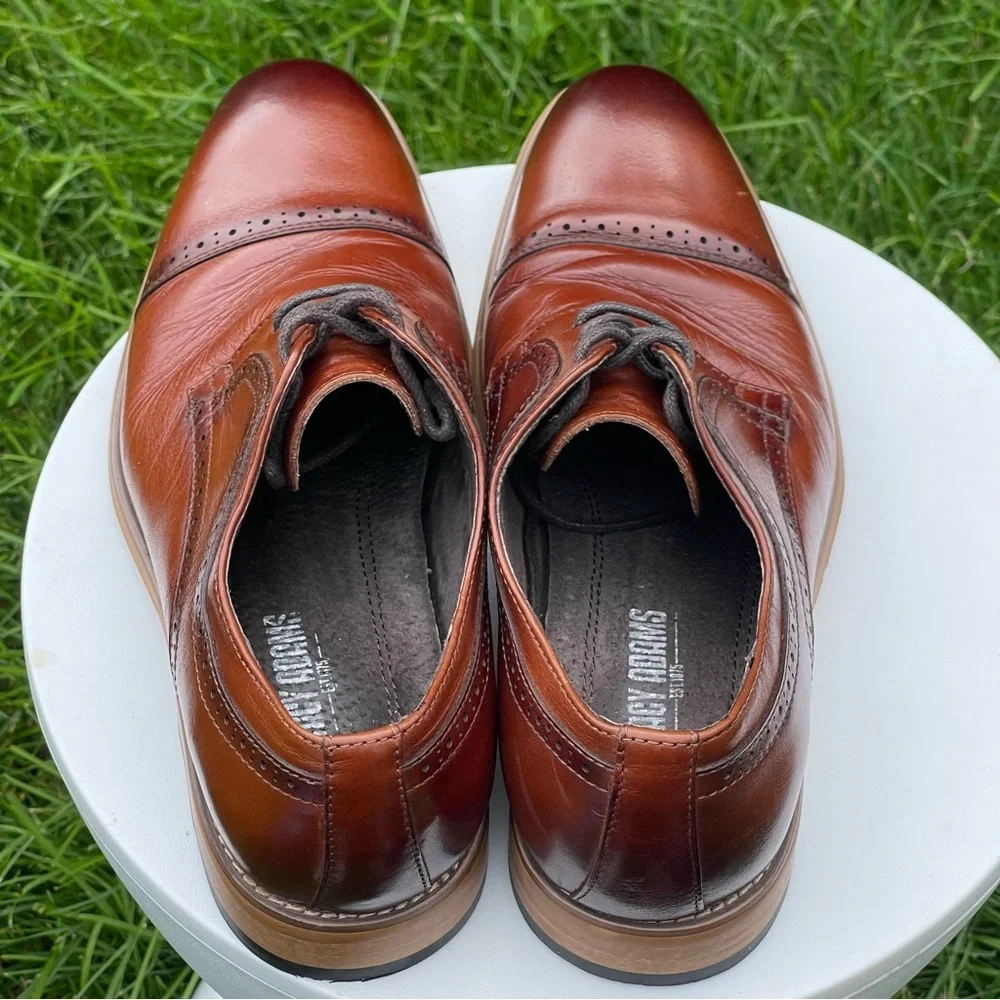 Stacy Adams Dickinson Shoes Mens 7.5 Cognac Brown Lace Up Cap Toe Oxford Dress